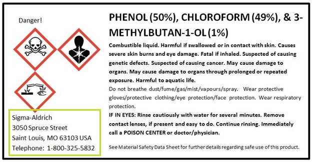 GHS Container Label Supplier Identification Phenol